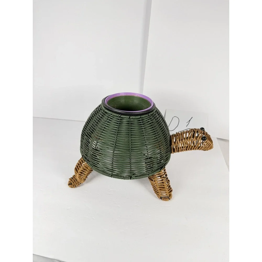 Woven Turtle Planter Holder Decorative Garden Decor